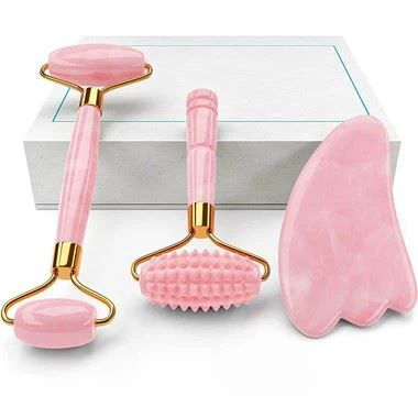 4- v -1 Rose Quartz Jade Roller a Gua Sha Set