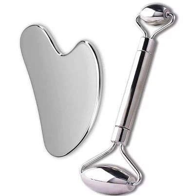 Nerezový masážní váleček na obličej a sada nástrojů Gua Sha