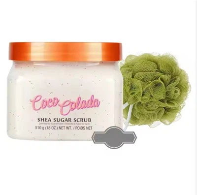Kakao ananasové bambucké cukrové cukrové exfoliator těla peeling s barevnou sprchovou houbou